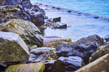 Water Crashing Against Old Pier Port Patrick Harbour Walls Breakwater Rocks Scotland
