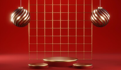 3D rendering of blank product background for cream cosmetics Modern red podium background