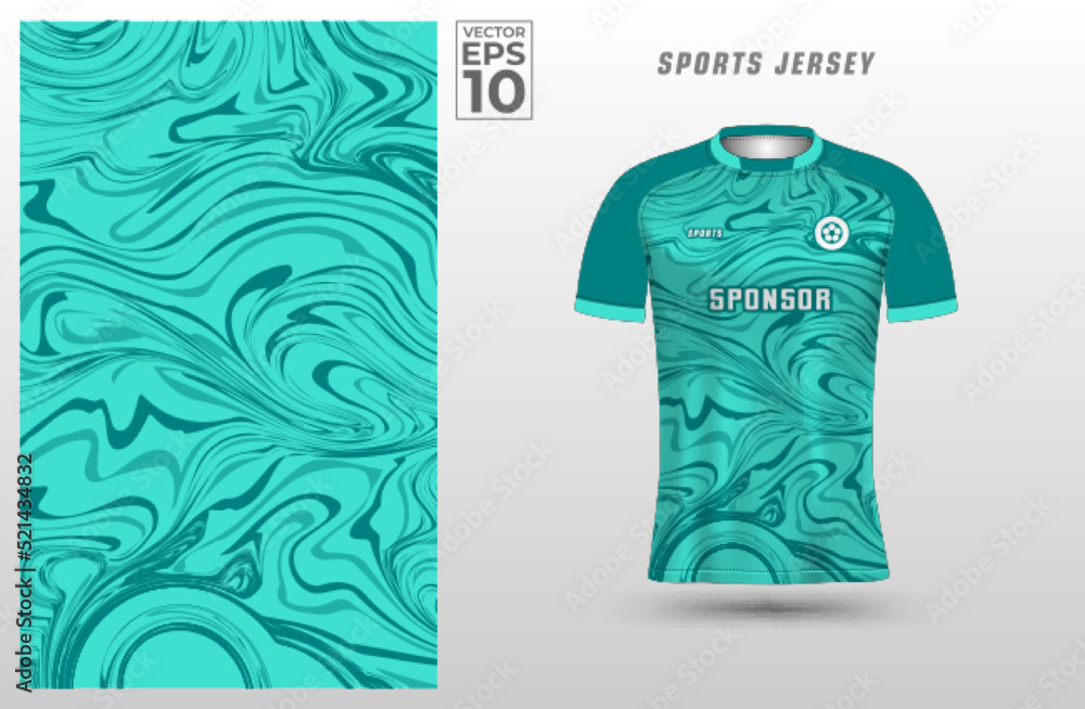 Wall mural Tosca Green t-shirt sport design template with abstract liquid pattern for soccer jersey. Sport uniform in front view. Tshirt mock up for sport club. Vector Illustration.