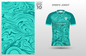 Tosca Green t-shirt sport design template with abstract liquid pattern for soccer jersey. Sport uniform in front view. Tshirt mock up for sport club. Vector Illustration.