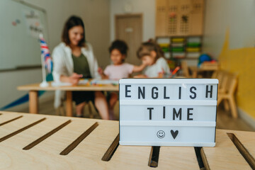 English lesson at elementary school or kindergarten