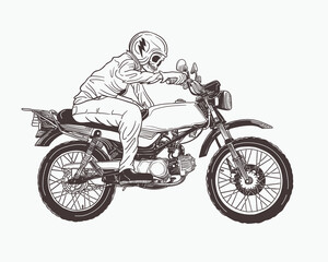 Fototapeta na wymiar vintage skull biker with old motorcycle illustration 