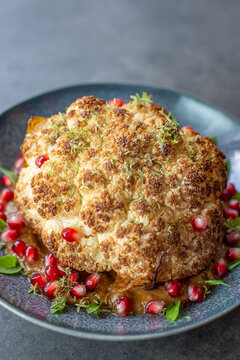 bakes cauliflower with baba ganush