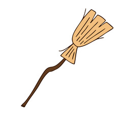Halloween 2022 - October 31. A traditional holiday, the eve of All Saints Day, All Hallows Eve. Trick or treat. Vector illustration in hand-drawn doodle style. The witchs broom.