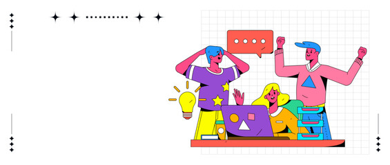 Internet workers collaborating with each other vector concept illustration
