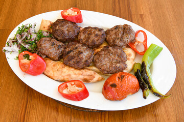 Meatball between bread (Turkish name : ekmek arasi kofte ) Izgara kofte. Manisa, Akcaabat, Akhisar  kofte