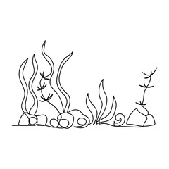 Continuous line drawing . Underwater world, landscape with seaweed. Vector illustration