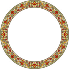 Vector colored round oriental ornament. Arabic patterned circle of Iran, Iraq, Turkey, Syria. Persian frame, border.