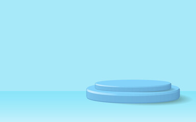 Blue interior with a podium. Vector 3d illustration with space to copy, and your design. banner.