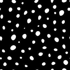 Vector illustration. Spotted grey, black and white background. Geometric abstract pattern with hand drawn circles. Randomly scattered dots of irregular shape.