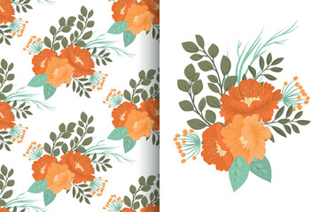 Flower bouquet with seamless pattern. Floral background set
