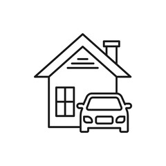 House and car icon line style isolated on white background. Vector illustration