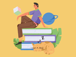 Seriously study character flat vector concept operation illustration
