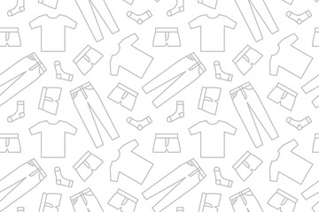 gray seamless pattern with male clothes: socks, boxer shorts, jeans and t-shirt, fashion industry, great for wrapping, textile, wallpaper, greeting card- vector illustration