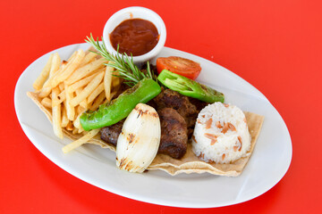 Grilled chili, tomato and sucuk between bread. ( Sucuk ekmek ) 