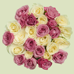 Bouquet of bautiful roses on pastel background.