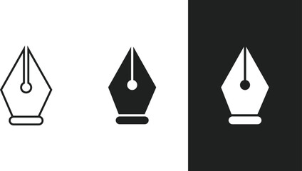 Fountain metal ink pen icons in 3 form.