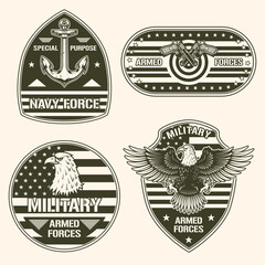 Military America set monochrome sticker