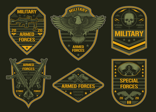 Military set emblem colorful vintage