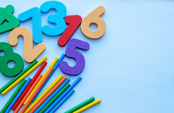 numbers from 1 to and colorful counting educational mathematics sticks isolated.preschooler kid activities,eco wooden digits.decimal system.learn counting,addition subtraction.kindergarten children's