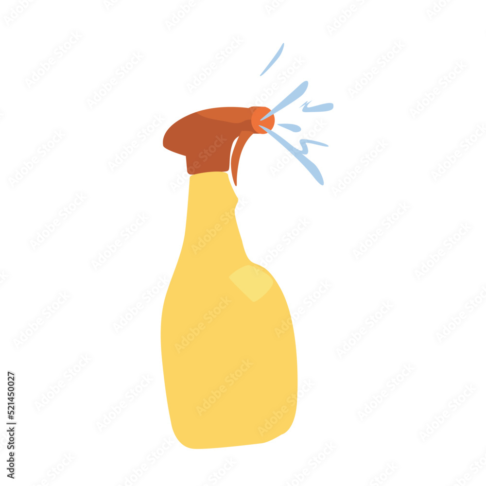 Poster spray bottle semi flat color vector object. splashing liquid. cleaning detergent. full sized item on