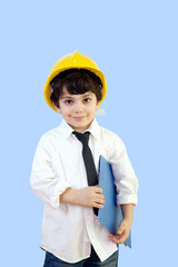 Little Constructor is Posing with His Binder