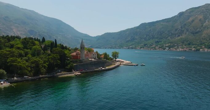 passing by St. Matthias Church in kotor bay over the sea