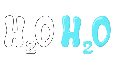 Set of vector illustrations Water Formula H2O isolated on white background in line art and casual style