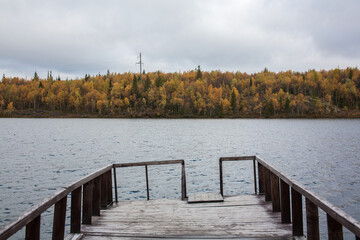 Naklejka premium Autumn Landscape in Sami Village, Murmansk, Russia