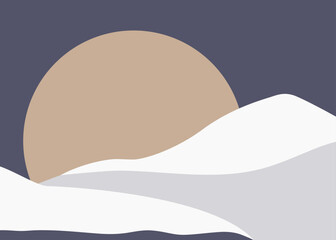Abstract winter mountains in modern minimalists style. Contemporary landscape with snow-capped peaks is perfect for social media, site, wall art, posters, cards, prints etc.