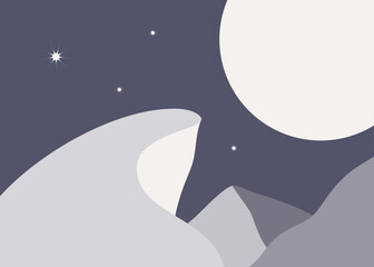 Abstract winter mountains in modern minimalists style. Contemporary landscape with snow-capped peaks is perfect for social media, site, wall art, posters, cards, prints etc.