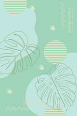 Hand drawn line art botany illustration in pastel colors. Exotic leaf vector design.Minimal botanical art concept.