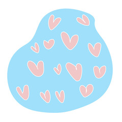 Baby blue abstract shape with pink hearts pattern 