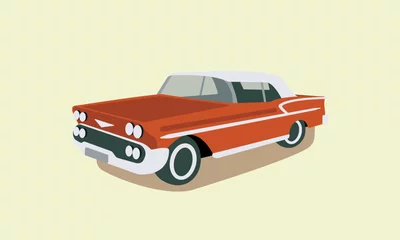 Poster Vintage Retro Motrors Red Car on a solide background © annagraphics19