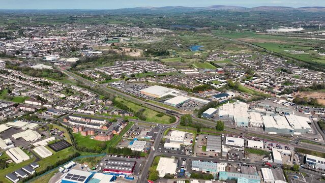 Aerial Video of Industrial and residential buildings in Ballymena Co Antrim Northern Ireland 