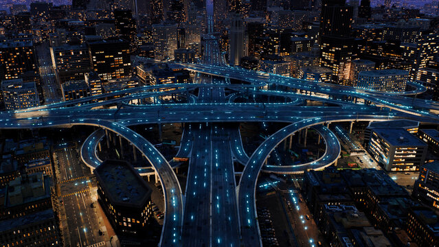 Digital Machine Learning Impulses Spreadung Through Metropolitan City Information Highway Autonomous Vehicles Ai Technologi Privacy Quantum Computting Digital Cars CGI