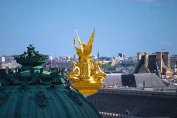Scenic view of a gilded angel statue on the top of the Garnier Opera in Paris