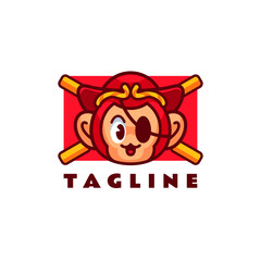 Pirate Monkey logo design template with cute details
