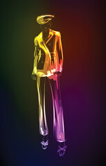 Hand-drawn fashion model from a neon. A light girls. Fashion girls. Stylish fashion model. Fashion woman
