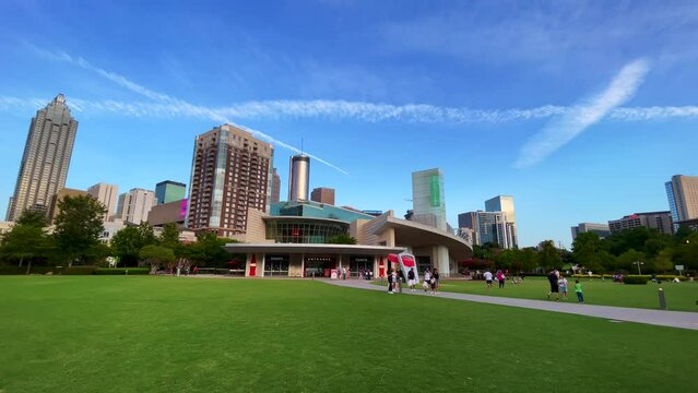 Panning video of Atlanta downtown skyline