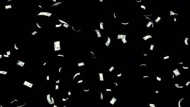 Money falling in black background.