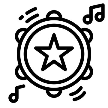 black tambourine with star and musical notes clip art preview