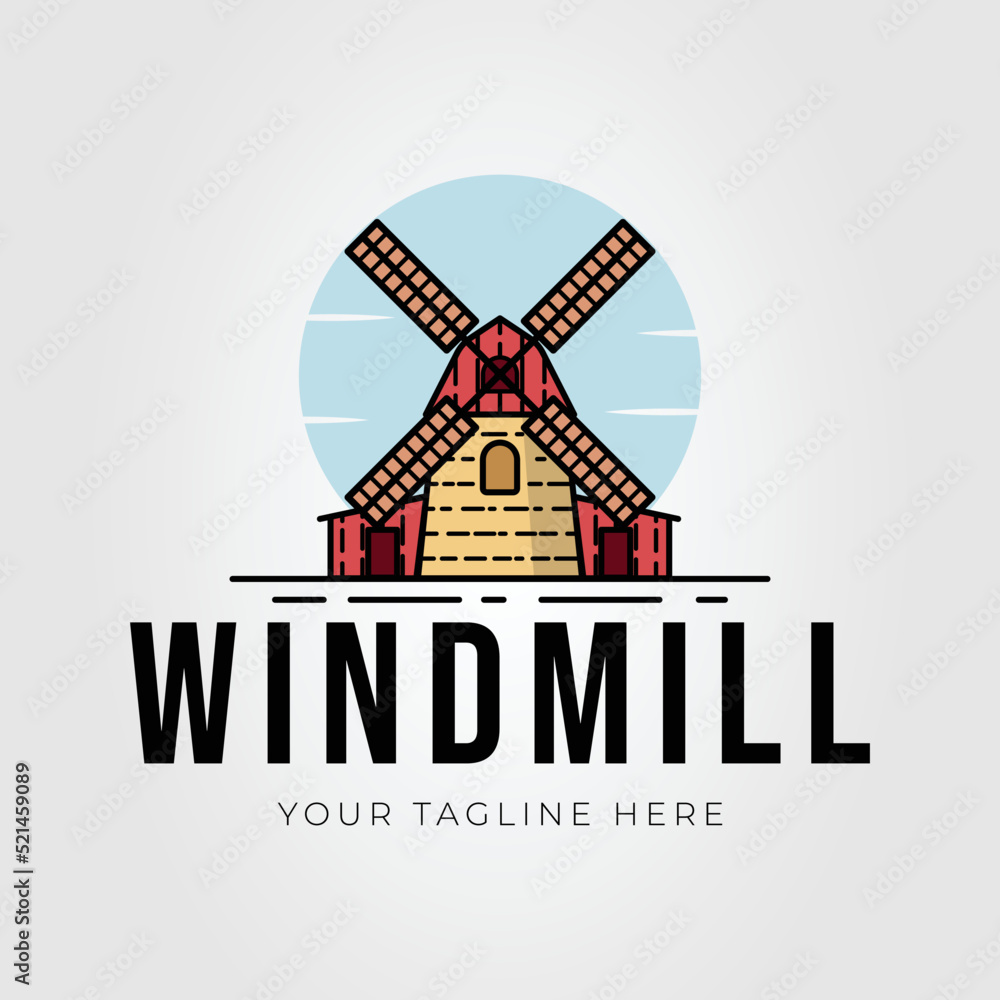 Wall mural windmill architecture or holland landmark logo vector illustration design - Wall murals