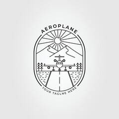 landing plane or airplane or aeroplane logo vector illustration design