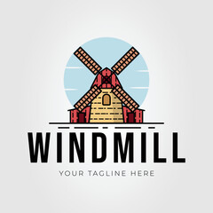 windmill architecture or holland landmark logo vector illustration design