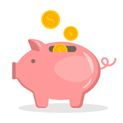 Piggy bank with coin. Icon saving or accumulation of money, investment, donat. Outline money box icon, with editable stroke. Piggy bank with dollar sign, moneybox pictogram. Piggybank, investing