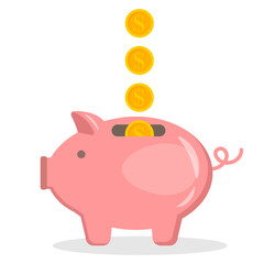 Piggy bank with coin. Icon saving or accumulation of money, investment, donat. Outline money box icon, with editable stroke. Piggy bank with dollar sign, moneybox pictogram. Piggybank, investing