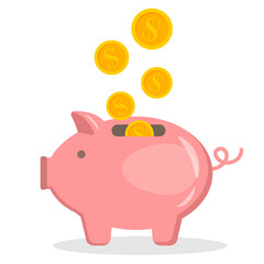 Piggy bank with coin. Icon saving or accumulation of money, investment, donat. Outline money box icon, with editable stroke. Piggy bank with dollar sign, moneybox pictogram. Piggybank, investing