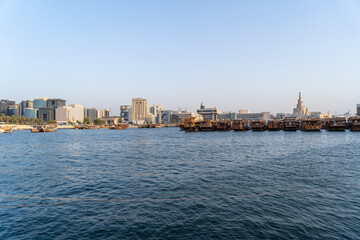 Traditional Arabic Dhow boats in Doha harbor, Qatar.