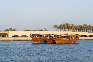 Obraz premium Traditional arabian dhows in Doha , Qatar.